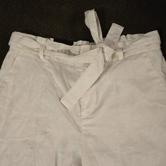 Banana Republic Linen Pants Womens 14 White Blake Cropped Mid Rise Belted - Picture 7 of 13